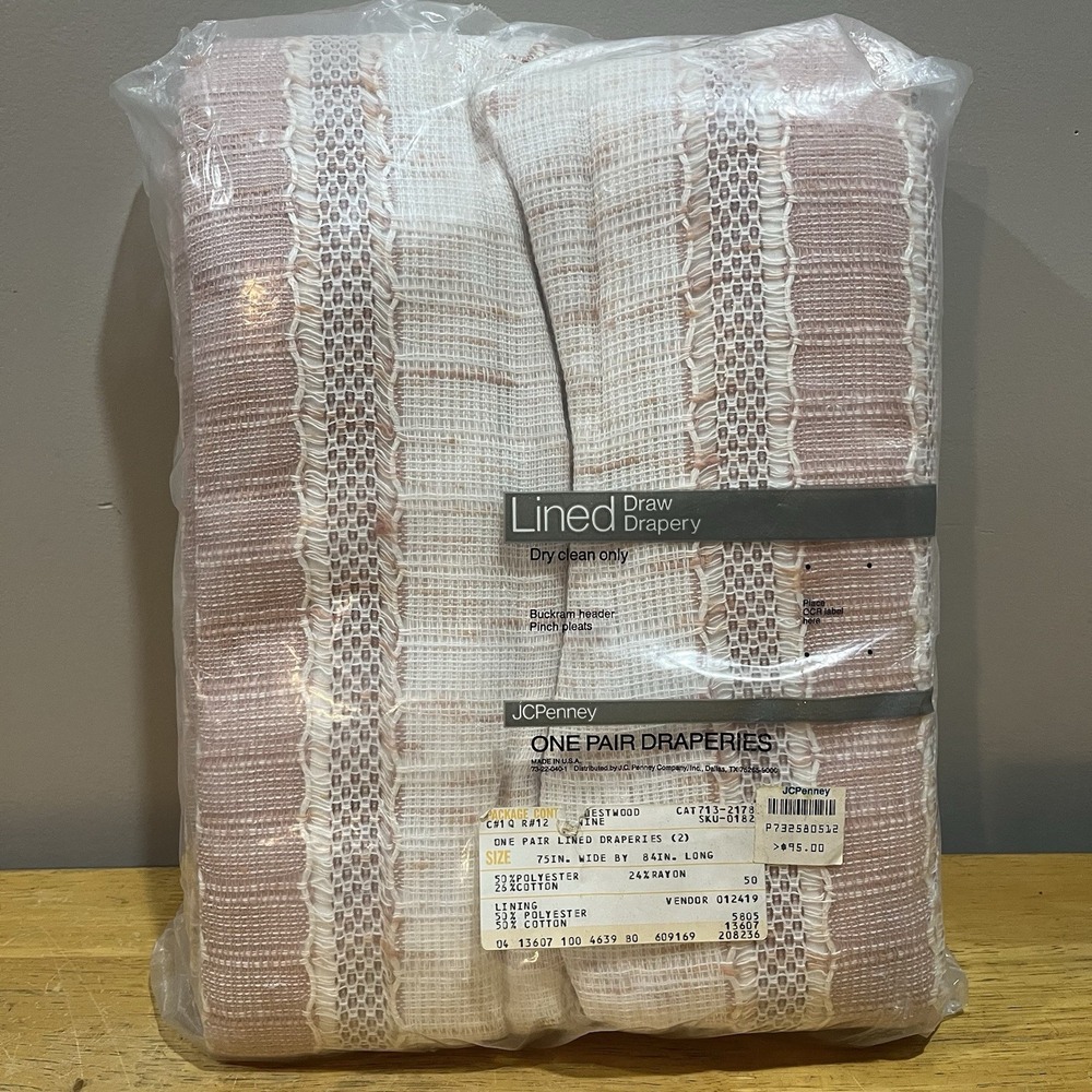 JCPenney Westwood‎ Textured Curtain Panels Pink Wine Vtg Draperies Lace 75x84"
